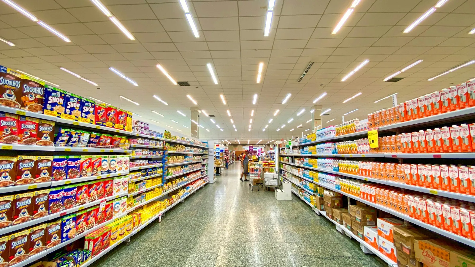Retail shelf with packaged products, trademark infringement in Mexico